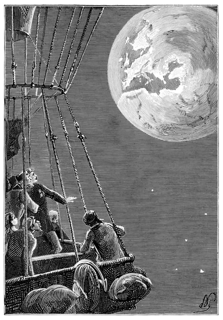 Woodcut illustration of a person observing the world