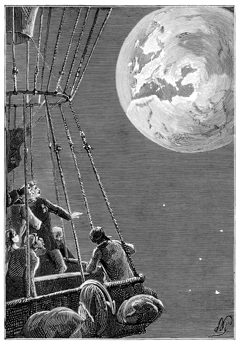 Woodcut illustration of a person observing the world