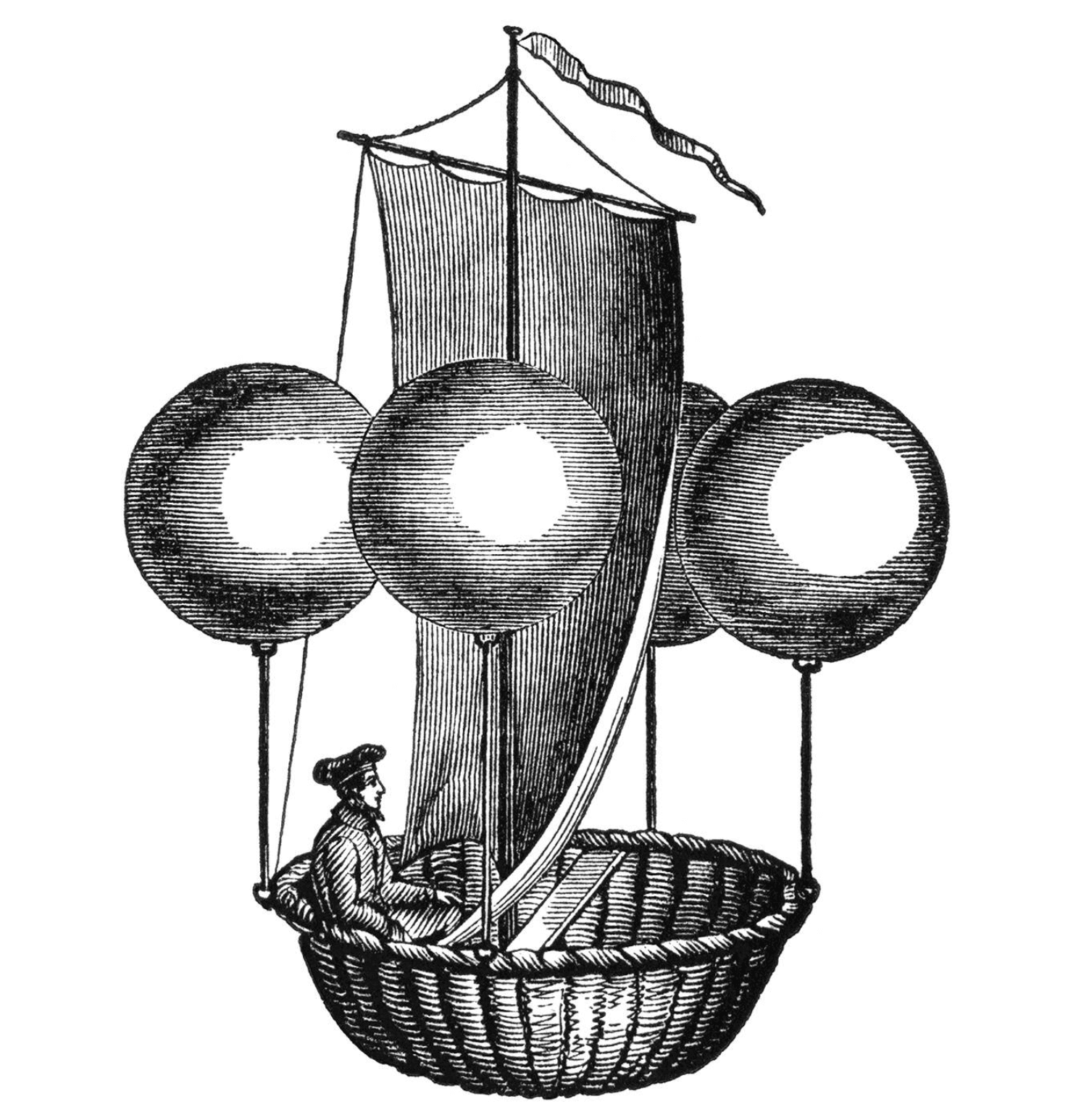 Woodcut of an aerial flying machine