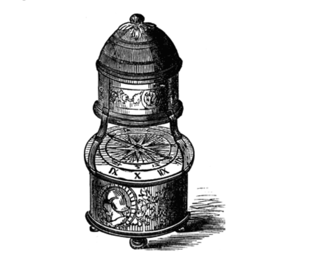 Engraving of an ornate 1525 table watch