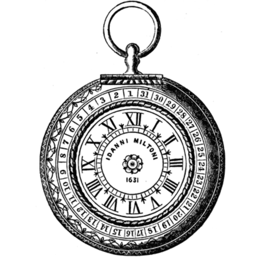 Engraving of John Milton's 1631 pocket watch